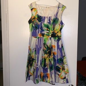 London Times Floral Dress - Purple, Green, Cream